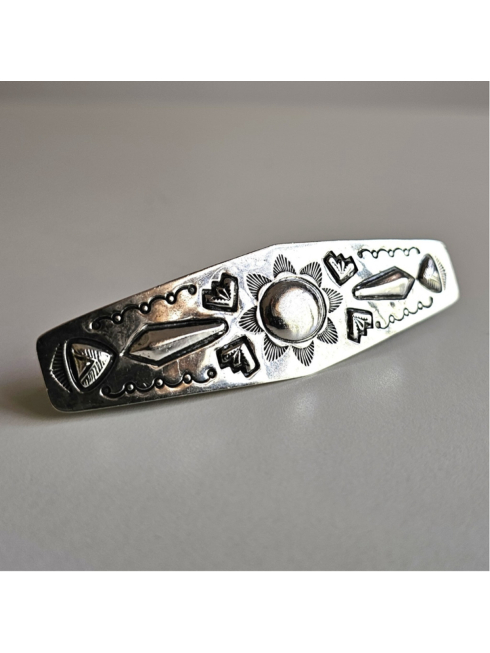 Vintage Navajo Sterling Silver Hand-Stamped Hair Barrette 3.5" - Picture 6 of 8